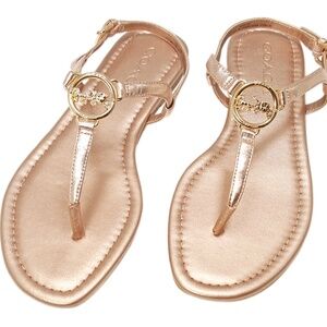 Coach Jazmin Rose Gold Leather Flat Sandals With Horse & Carriage Logo size 5B